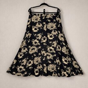 Vintage 90s Dark Floral Midi Skirt Size XL Button Front Pockets Rayon Whimsigoth